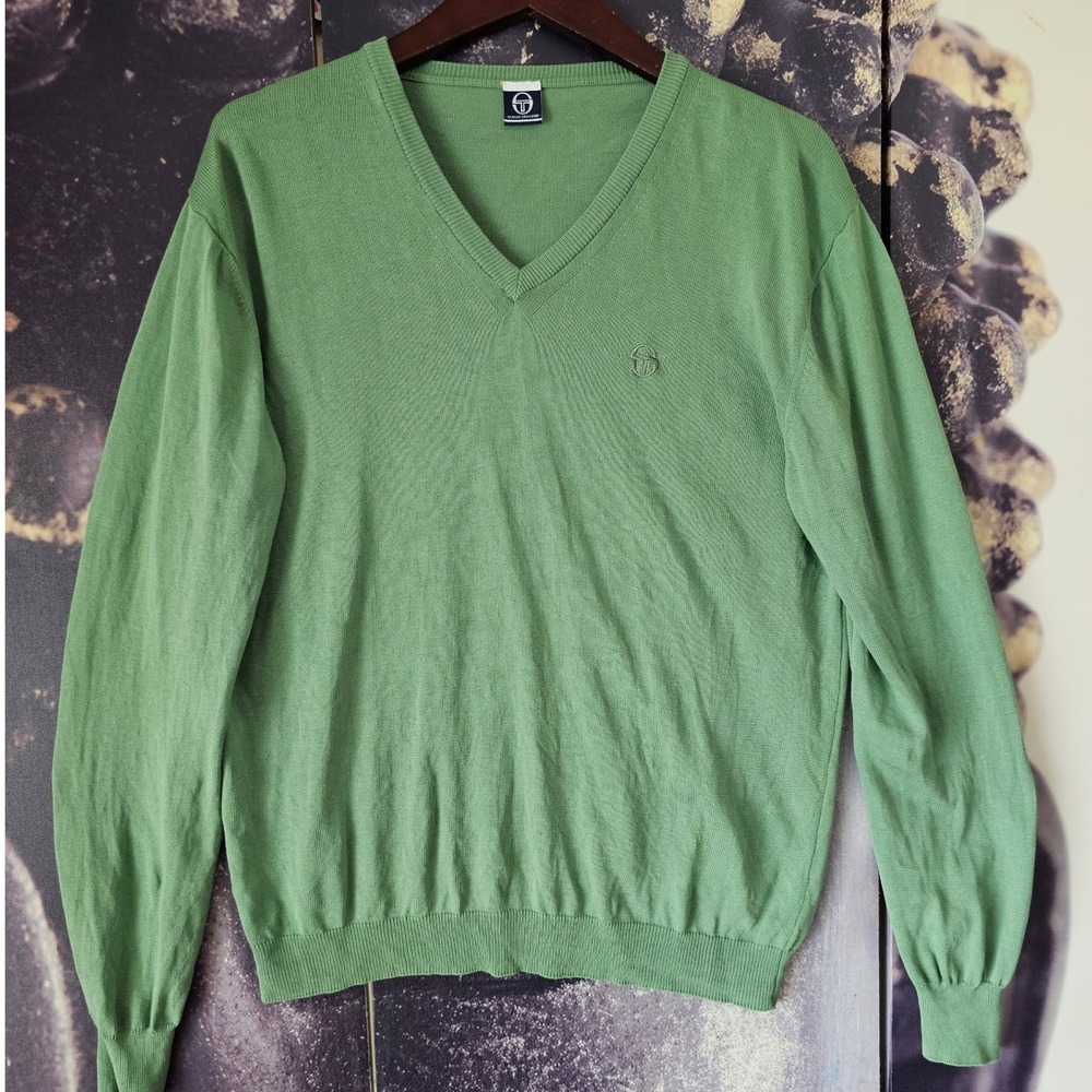 Sergio Tacchini Mens Green V Neck Long Sleeve Knit Sweater‎ Casual Size M